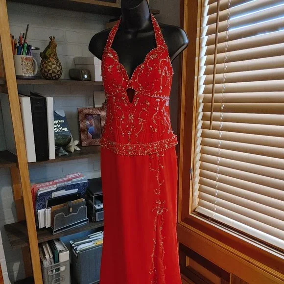 Mori Lee | Dresses | Beaded Formal Gown Halter W Thighhigh Slit Size 112 |  Poshmark